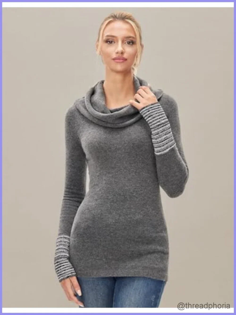 Womens Cowl Neck Long Sleeve Pullover Sweater Acrylic Blend Chunky Knit
